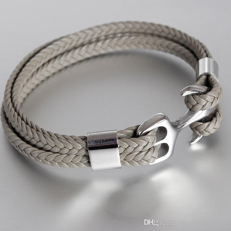 PULSERA ACERO MEN GRIS ANCLA PLATA