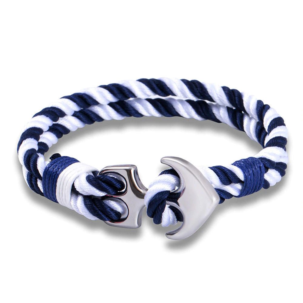 PULSERA ACERO MEN ANCLA PLATA AZUL BLANCO