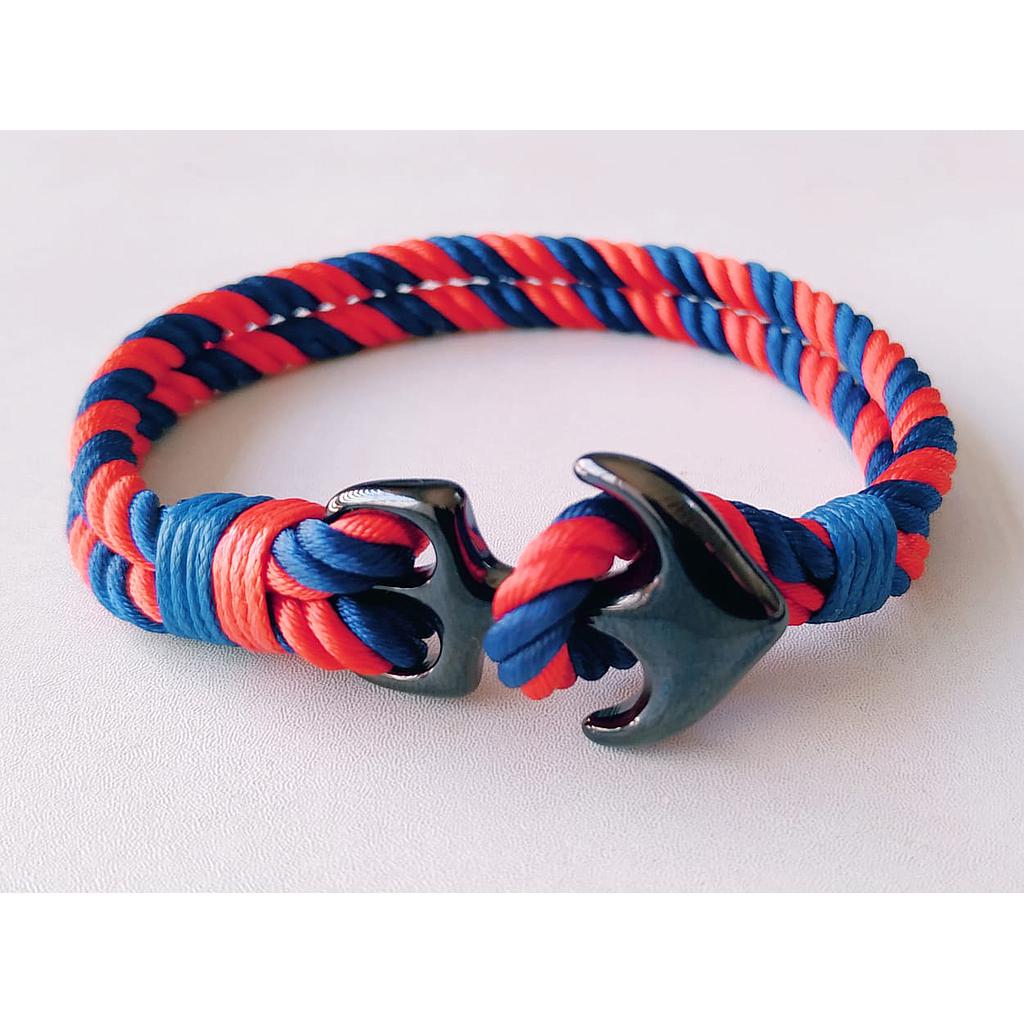 PULSERA ACERO MEN ANCLA NEGRA AZUL ROJO