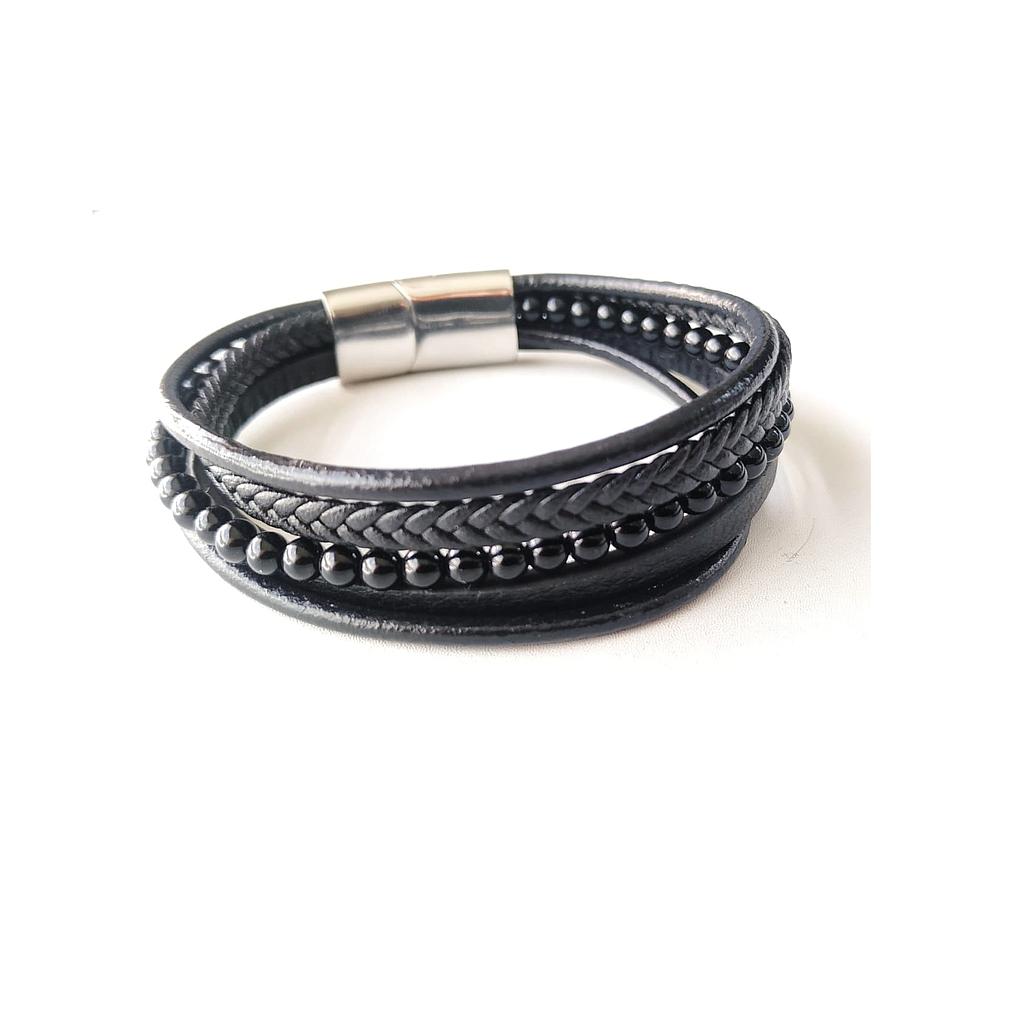 PULSERA ACERO MEN PERLAS CAFÉ