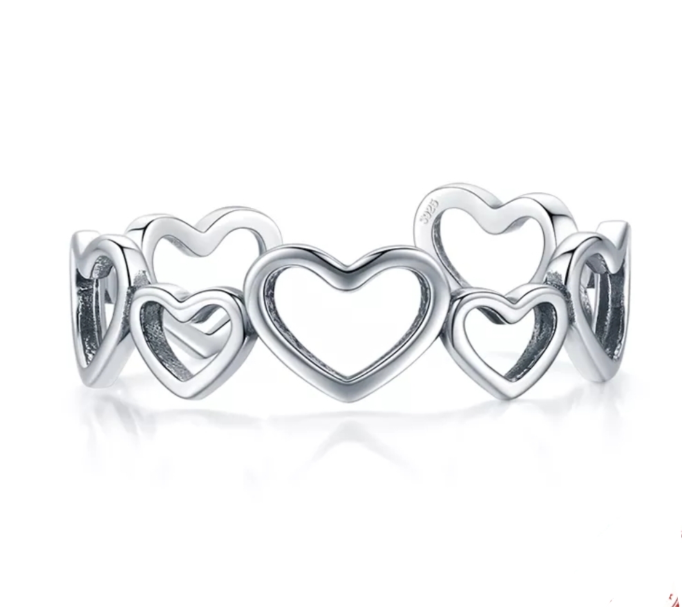ANILLO PLATA CORAZONES "UNITALLA"